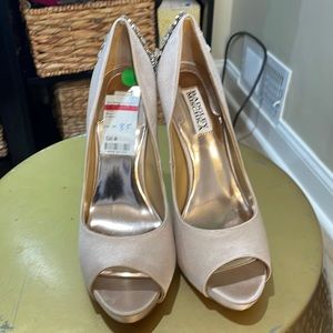Champagne Badgley Mischka jeweled hee. Size 8.5 worn once. Comes with bag.